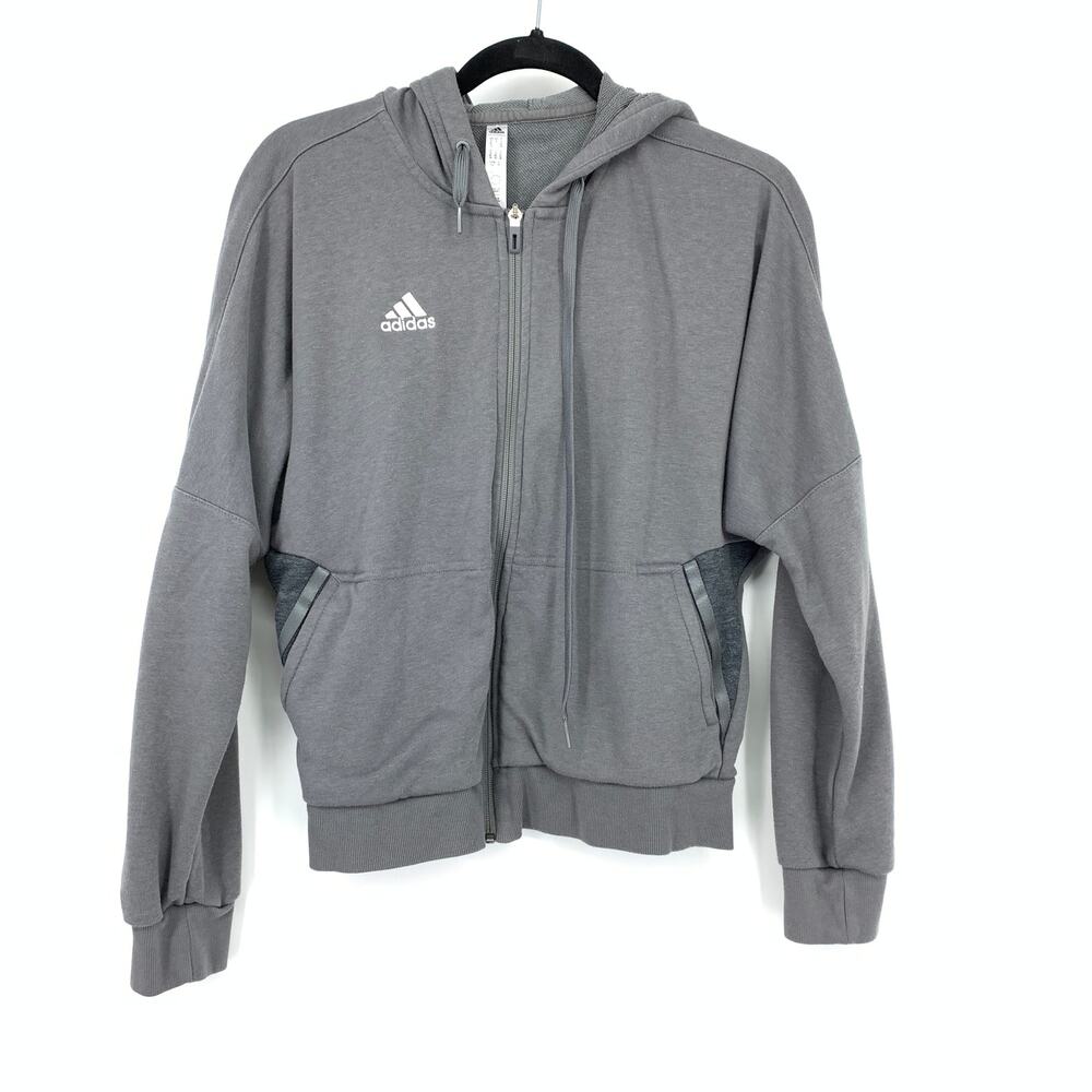 Adidas Full Zip Hoodie Sweatshirt Womens Size Small Gray Front Pockets